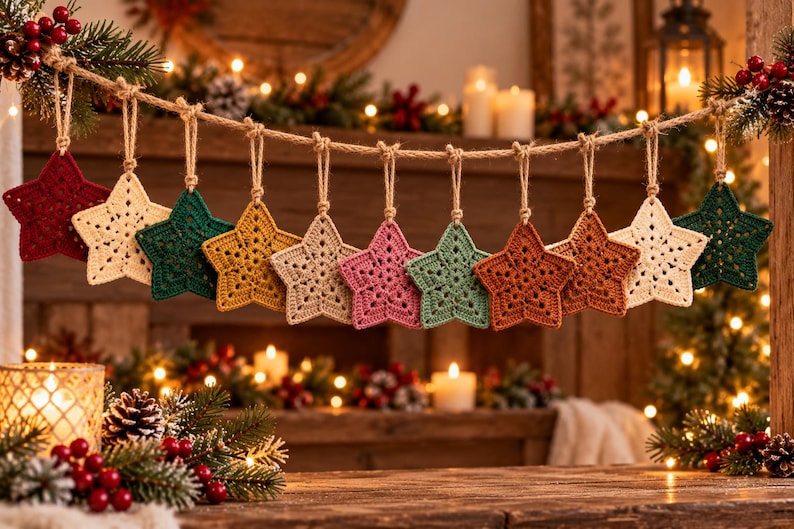 Crochet Christmas star pattern PDF easy hanging ornament