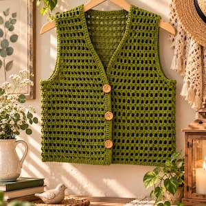 Crochet Vest Pattern V-Neck Scalloped Sleeveless Vest Pattern Summer Top Beginner Friendly Handmade DIY PDF Tutorial Digital Download