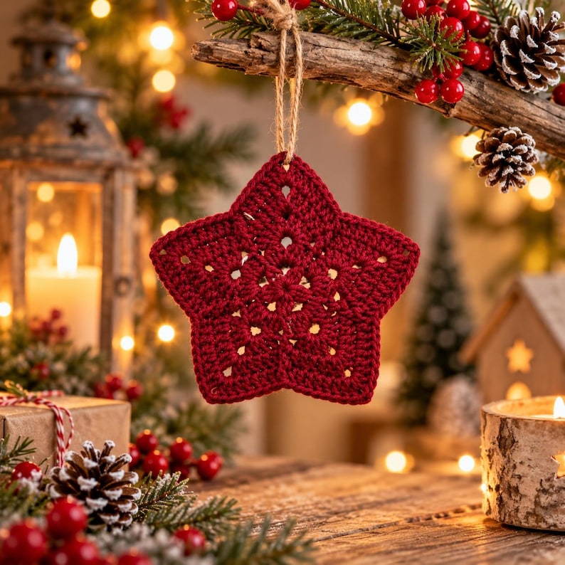 Crochet Christmas star pattern PDF easy hanging ornament