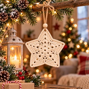 Crochet Christmas star pattern PDF easy hanging ornament