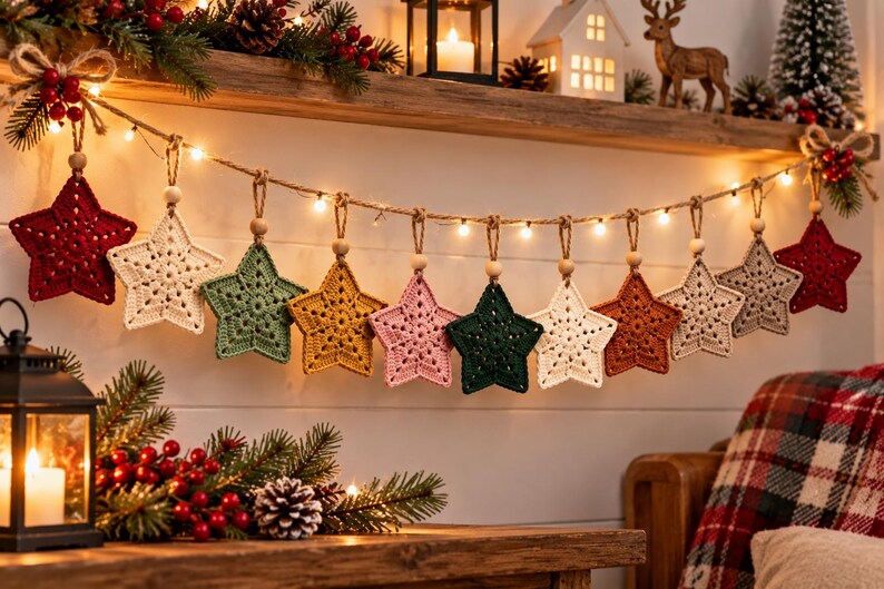 Crochet Christmas star pattern PDF easy hanging ornament