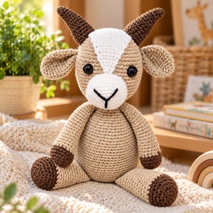 Goat Crochet Pattern Crochet Pet Animal Amigurumi Pattern Cute Goat Plushie Toy Beginner Friendly Handmade DIY PDF Tutorial Instant Download