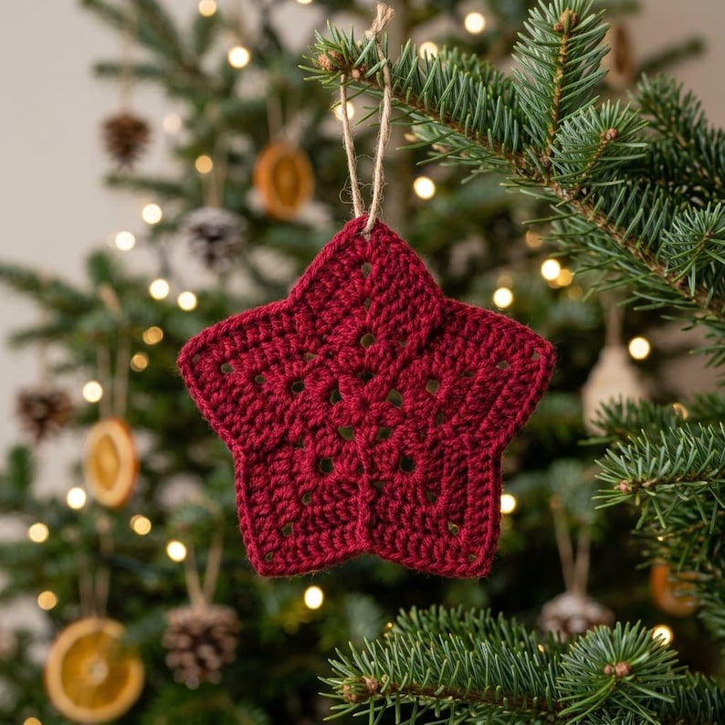 Crochet Christmas star pattern PDF easy hanging ornament