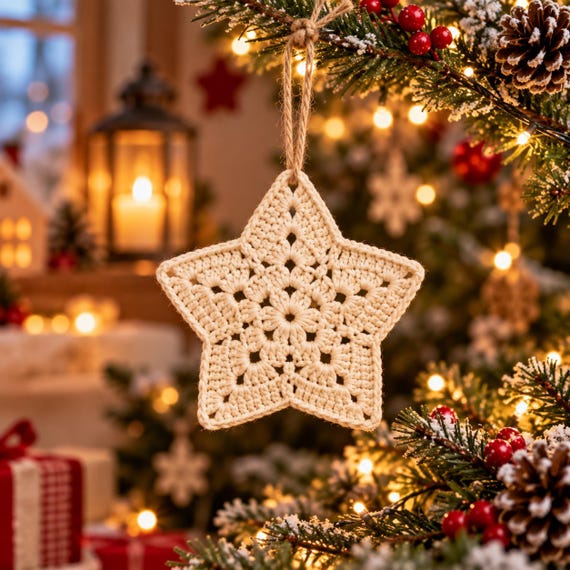 Crochet Christmas Star Pattern Christmas Ornament Hanging Tree Decor Easy Holiday Crochet Patterns DIY PDF Tutorial Digital Download