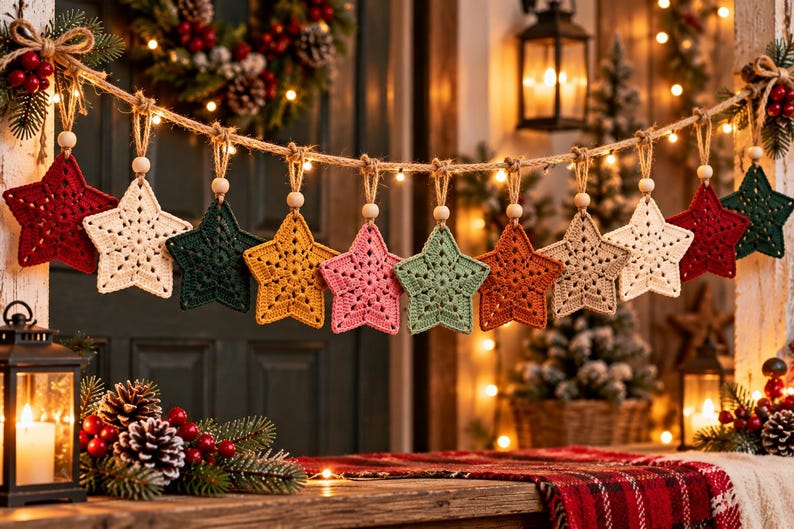 Crochet Christmas star pattern PDF easy hanging ornament