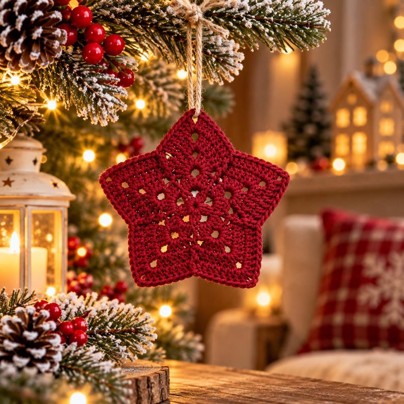 Crochet Christmas star pattern PDF easy hanging ornament