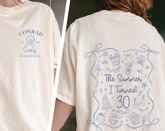 The Summer I Turned Birthday Shirt, Birthday Party Shirt, 30th 40th 50th Birthday Gift For Her, Beach 30th Birthday Gifts, Custom Team Gift