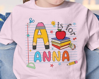 Preppy Back to School Shirt, Custom Alphabet Kids Name Back To School Shirt, Toddler First Day of School Tee, Back To School Gift, Kids Name