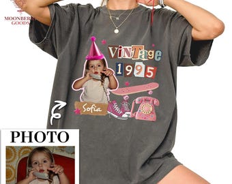 Custom Photo Birthday Comfort Color Shirt,Custom 30th Birthday Shirt,30th Birthday Gift,Vintage 1996 Shirt,40th Birthday Gift,Est 1996 Shirt