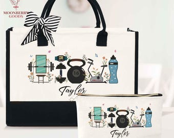 Personalized Fitness Bag, Gym Toiletry Tote Bag, Muscles & Mascara, Gym Gift, Weightlifting Gifts, Custom Workout Zippered Pouch for Her