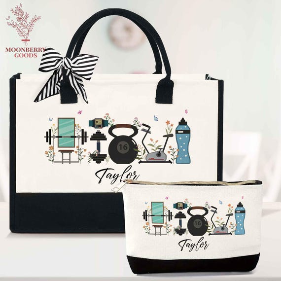 Personalized Fitness Bag, Gym Toiletry Tote Bag, Muscles & Mascara, Gym Gift, Weightlifting Gifts, Custom Workout Zippered Pouch for Her