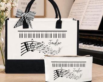 Personalized Piano Tote Bag, Music Teacher Bag, Piano Lesson Bag, Piano Teacher Gift Tote, Musician Tote Bag, Christmas Piano Gifts