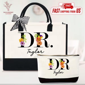 Personalized Doctor Tote Bag, Floral Dr Tote Bag, DR Gift, Doctor Gift For Women, Doctor Graduation Gift, Gift for Doctor,Future Doctor Gift
