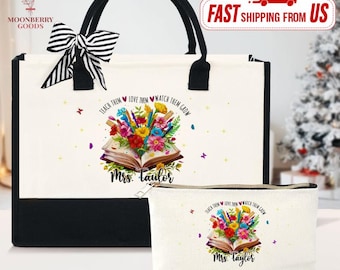 Personalized Teacher Tote Bag, Custom Name Teacher Tote,Teacher Gift Bag,Teacher Icon Tote, School Spirit Tote Bag,Teacher Appreciation Gift