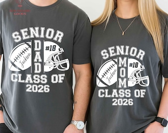 Personalized Senior Football Mom Dad Shirt, Football Mom Tee Class of 2026,Football Mom Tee With Kid Name and Number,Senior Mom Football Tee