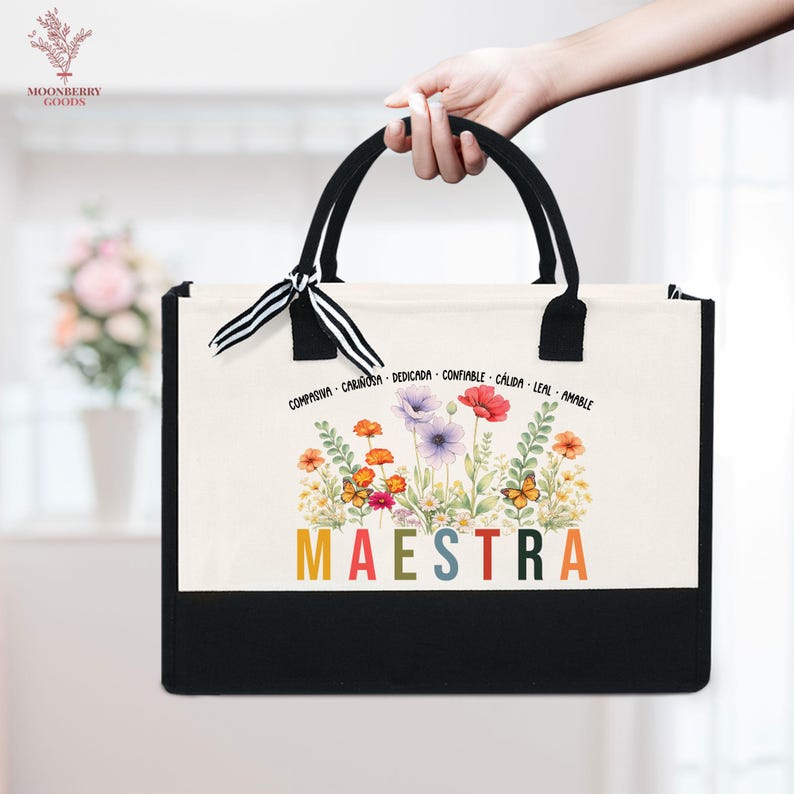 Personalized Spanish Teacher Maestra Bilingual Tote Bag, Tote Bag for ...