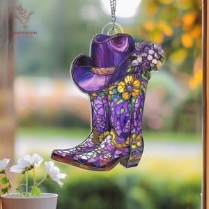 Cowgirl Boot ACRYLIC Window Hangings, Cowgirl Gift, Cowgirl Boot Suncatcher, Cowboy Boots Ornament, Western Boot, Cowgirl Bachelorette Gifts