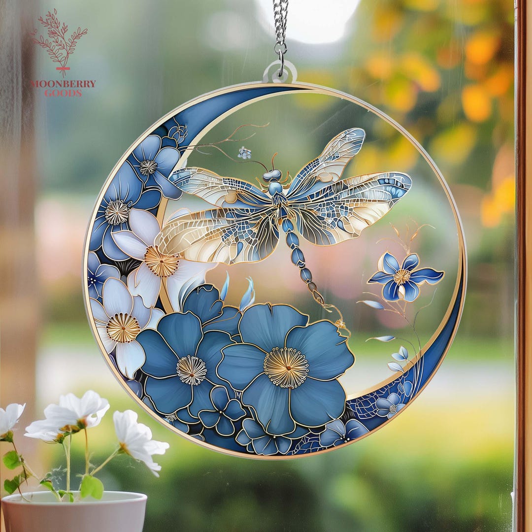 Dragonfly Memory Moon Acrylic Suncatcher, Dragonfly Suncatcher Window ...