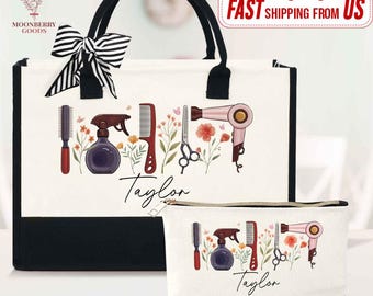 Custom Hairdresser Bag, Hairstylist Tote Bag, Floral HairDresser Gift, Hairstylist Gifts, Hair Therapist Bag, Cosmetology Gift, Stylist Gift