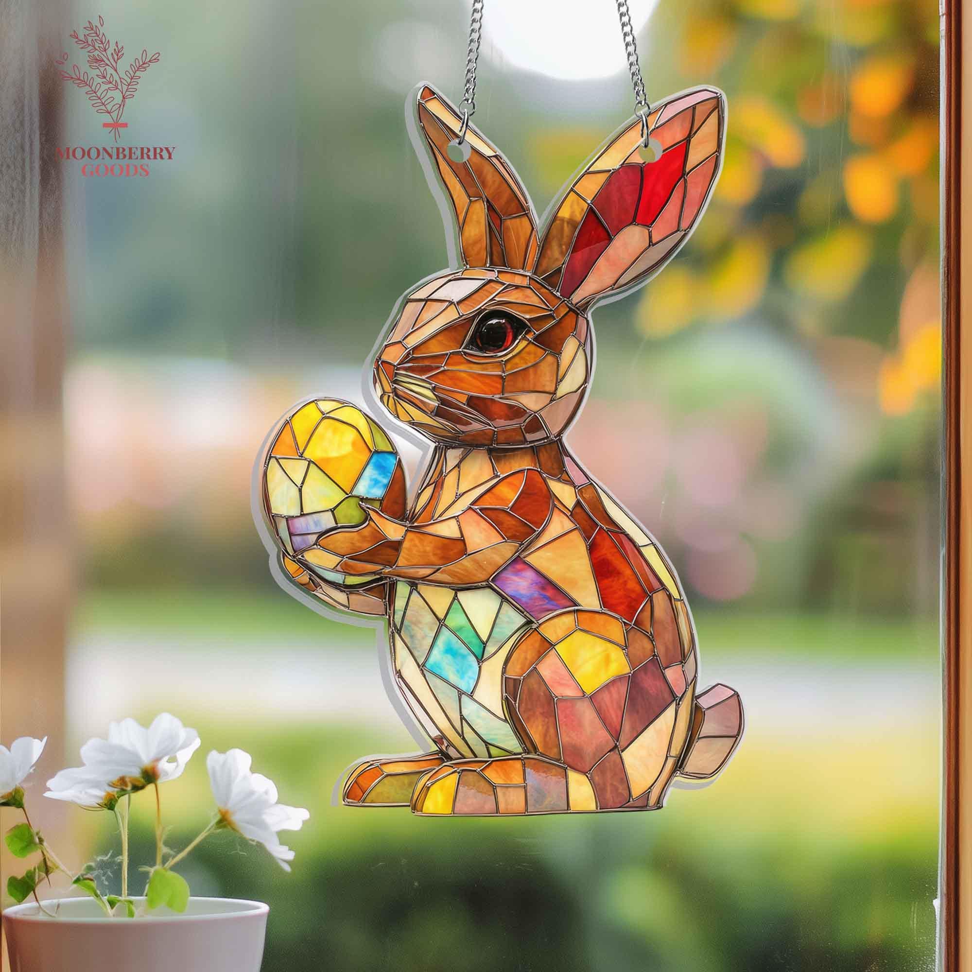 Easter Bunny Suncatcher, Spring Bunny Ornament, Egg Easter Gift, Easter Decor, Cute Bunny Decoration, Rabbit Window Hanging, Charming Easter