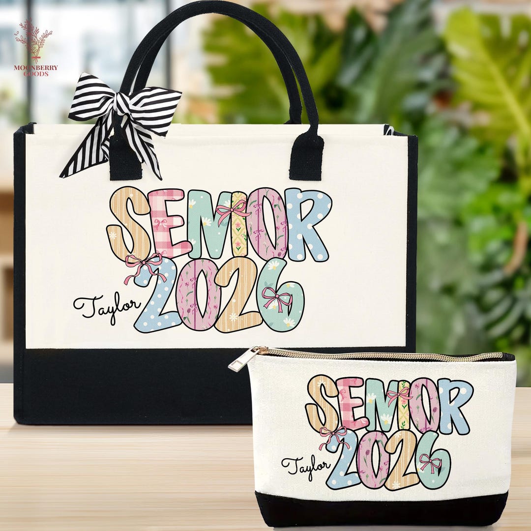 Custom Floral Senior 2026 Tote Bag, Graduation Gift, Class of 2026 ...