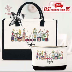 Personalized Makeup Tote Bag, Foral Makeup Artist Bag, Makeup Artist Gift, Gift for Makeup Artist, Christmas Gift For Salon,Esthetician Gift