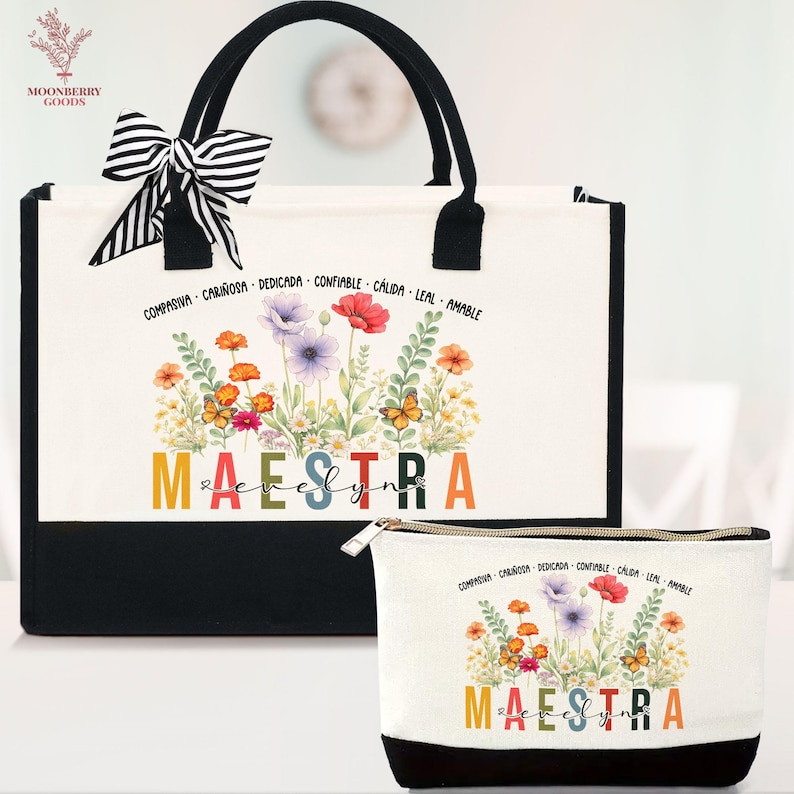 Personalized Spanish Teacher Maestra Bilingual Tote Bag, Tote Bag for ...