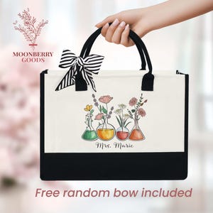 Floral Beakers Chemistry Lab Tote Bag - Gift For Scientist, Biology Teacher, Or Student