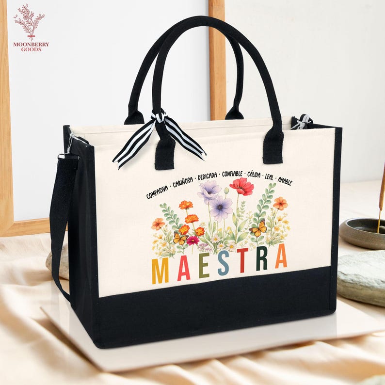 Personalized Spanish Teacher Maestra Bilingual Tote Bag, Tote Bag for ...
