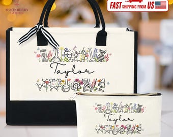 Personalized DNA Tote Bag, Custom Biology Science Gift, Gift For Doctor Physician, Molecular Biology Laboratory, Biochemistry PhD Grad Gift