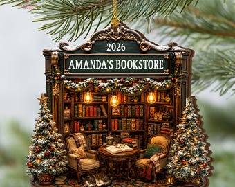 Personalized Bookshelf Ornament 2026,Bookstore 2 Layers Wooden Ornament, Christmas Ornament Gift For Book Lovers, Bookish Gift,Booknerd Gift