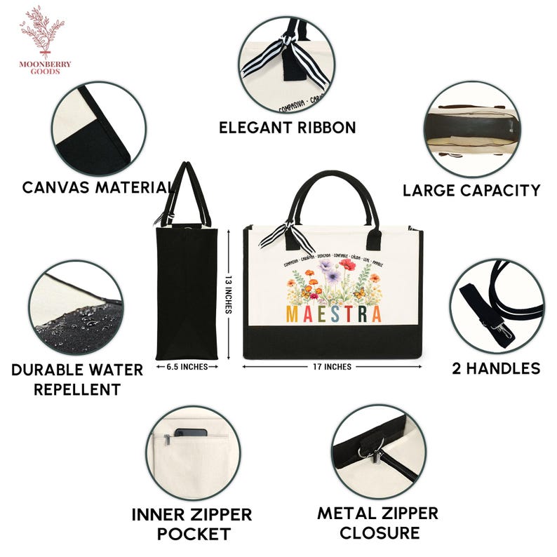 Personalized Spanish Teacher Maestra Bilingual Tote Bag, Tote Bag for ...
