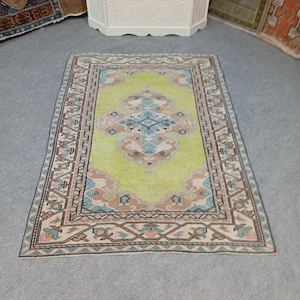 3x5 Rug, Livingroom Rug, 2x5 Oushak Rug, Wool Rug, 3x5 Turkish Rug, Handmade Rug, Pastel Rug, 3x5 Anatolian Rug, Natural Rug, 3.3x4.6 Ft