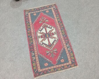 2x3 Small Rug Turkish Rug,2x4 Vintage Rug, Antique Rugs, Rugs For Entry, 1.11x3.5 ft , Neutral Decorative Oushak Rug, Bath Mat Rug
