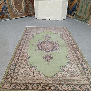 3x5 Rug,Faded,Oushak Rug, 3x5 Turkish Rug,Handmade Rug 3x5 Soft Rug,Area Carpet Rug,Vintage Wool Rug 3x4.10 feet