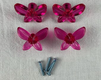 Vintage Decorative Pink Butterfly Drawer Pulls, Butterfly Knobs, Butterfly Drawer Handles, Girls Pink Butterfly Drawer Knobs
