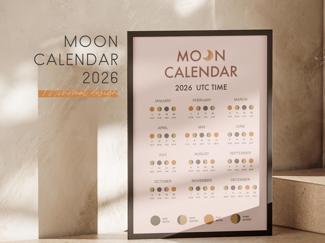 2026 Moon Phase Calendar | Minimalist Lunar Poster (digital Download - Etsy