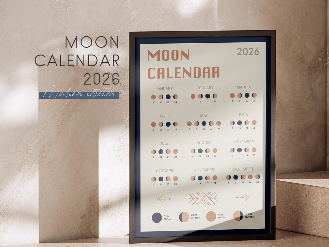 2026 Moon Phase Calendar | Lunar Calendar 2026 | Celestial Wall Art ...