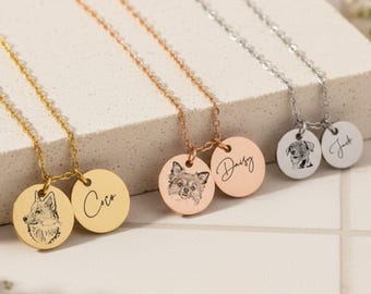 Engraved Pet Portrait Name Necklace-Custom Handwriting-Actual Handwriting-Dog Loss Grief-Cat Memorial-Gifts for Friend-Dog Parents Adoption