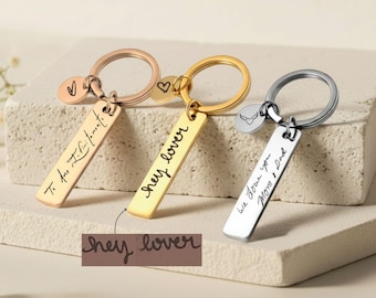 Custom Engraved Handwriting Gift-Custom Key Chain-Memorial Keychain-Engraved Handwriting Keepsake Fingerprint Mom Gift-Rectangle Keychain
