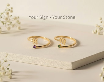 Personalized Adjustable Celestial Ring-Star Ring-Zodiac ring-Astrology ring-Personalized birthstone ring-Astronomy ring-Constellation Ring