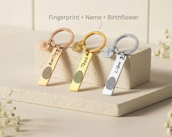Custom Key Chain-Memorial Keychain-Birthstone Keychain-Engraved Handwriting Keepsake Fingerprint Mom Gift-Rectangle Keychain-Couple Keychain