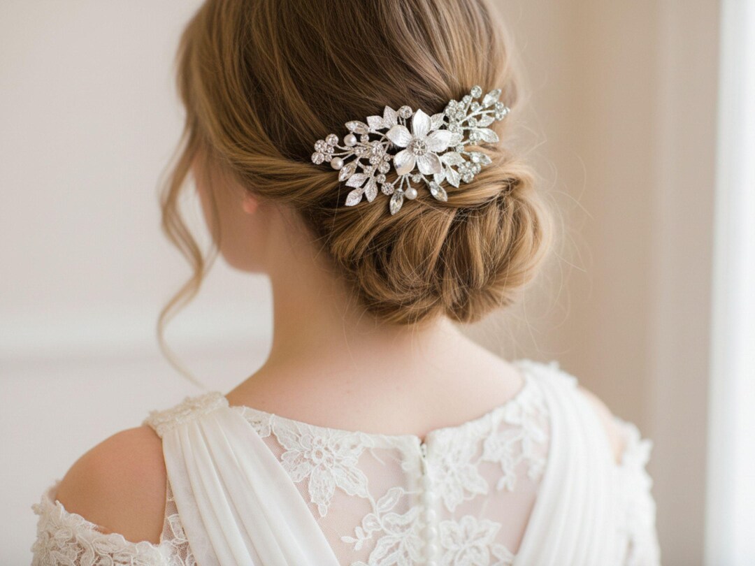 Bride Comb Pin Silver Floral Bridal Hair Pin, Crystal Wedding Hair Comb, Luxury ...