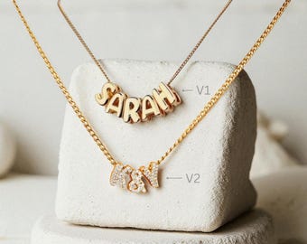 Personalized Bubble Letter Name Necklace-Custom name necklace-Gold name necklace-Mama Necklace-Baby name necklace-Everyday Initials necklace