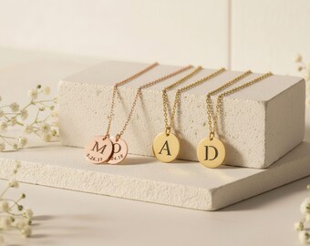 Name Plate necklace-Baby name necklace-Two name necklace-Mama necklace-Coin Necklace-Initial Letter necklace-Custom Name Initial Tag necklac