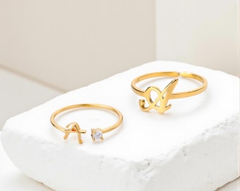 Gold initial ring-Letter Ring-Dainty Initial Ring-Dainty Promise Ring-Adjustable Ring-Thin Gold Women Ring-Chunky Ring-Pinky Ring-Mom ring