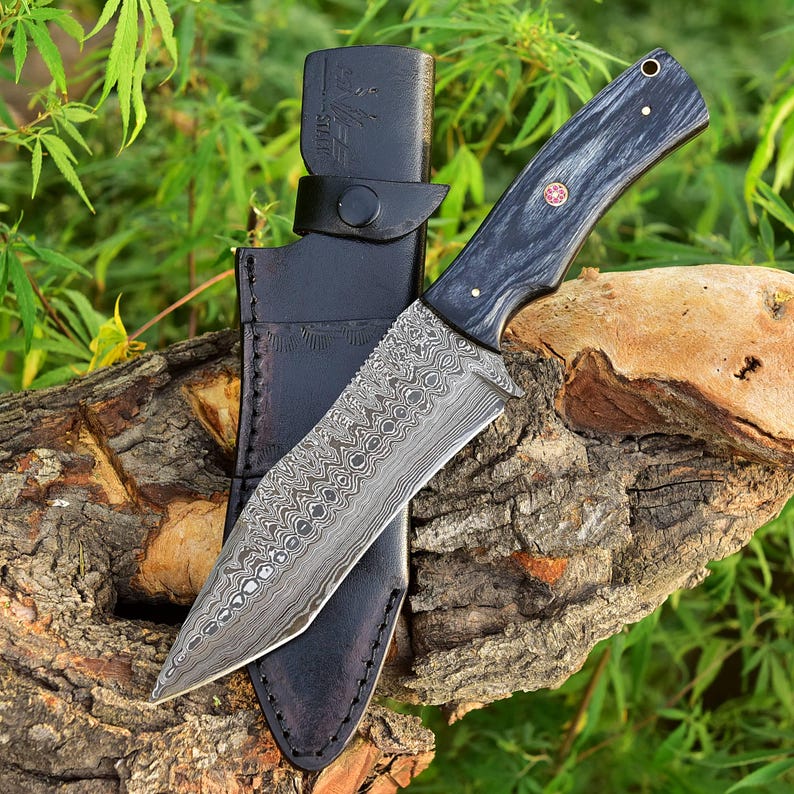 Hand Forged Damascus Steel Chef Knife Set, Alaskan PakkaWood Handle, 5 Pcs Gift for Christmas , Husband and Grand father Cobra Knife