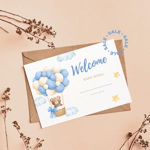 Tarjeta de bebé recién nacido personalizada, tarjeta de bienvenida al mundo, niño o niña especial, tarjeta de bebé recién nacido, tarjeta de anuncio de nacimiento EDITABLE