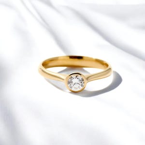 14k Gold Bezel Set Solitaire Ring, Minimalist Diamond Engagement Ring, Stacking CZ Promise Ring, Wedding Jewelry Gift for Her, Dainty Band