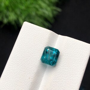Natural Afghan Indicolite Tourmaline Gemstone, Emerald Cut Teal Blue Loose Gem (2.6 Ct) 7.8x7.1x6.3mm